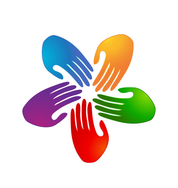Kleurrijke groep team handen, vector logo - Vector, afbeelding