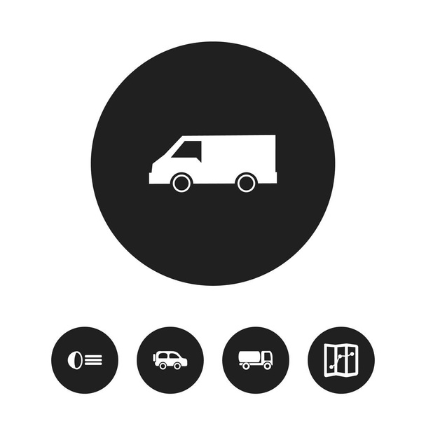 Satz von 5 editierbaren Sendungssymbolen. beinhaltet Symbole wie Licht, Fahrt, Karte und mehr. kann für Web-, Mobil-, UI- und Infografik-Design verwendet werden. - Foto, Bild