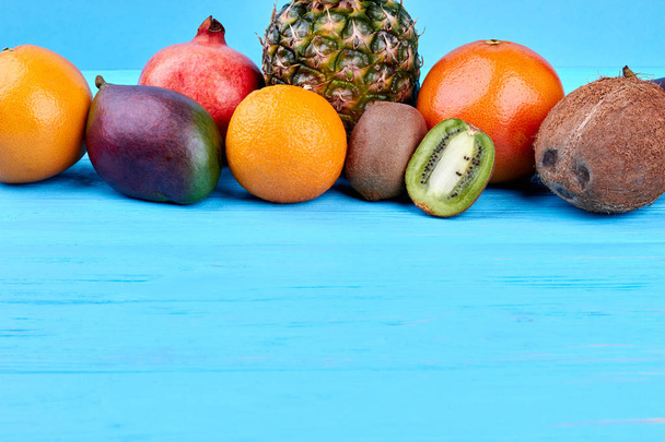 Assortment of exotic fruits and copy space. - Photo, Image