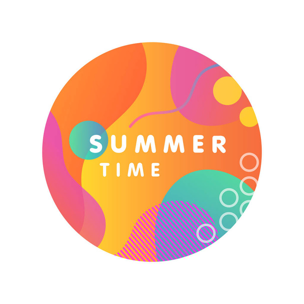Unique artistic design card - summer time with bright gradient background,shapes and geometric elements in memphis style.Bright poster perfect for prints,flyers,banners,invitations,special offer and more. - ベクター画像