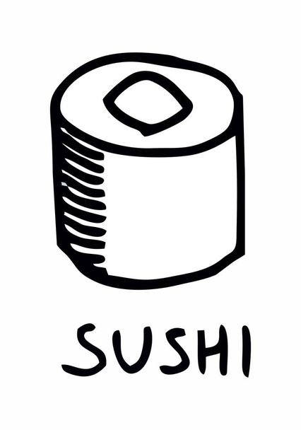 Ilustración de estilo dibujado a mano de un solo sushi sobre fondo blanco
 - Vector, imagen