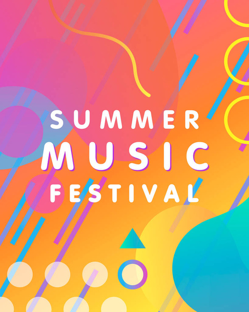Unique artistic design card - summer music festival with gradient background,shapes and geometric elements in memphis style.Bright poster perfect for prints,flyers,banners,invitations and more. - Вектор, зображення