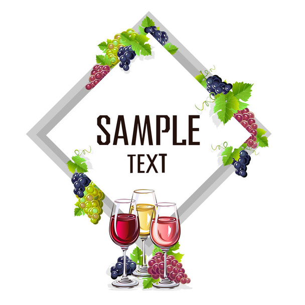 Card template with a glass of wine and grapes. Vector illustration. - Vektor, obrázek