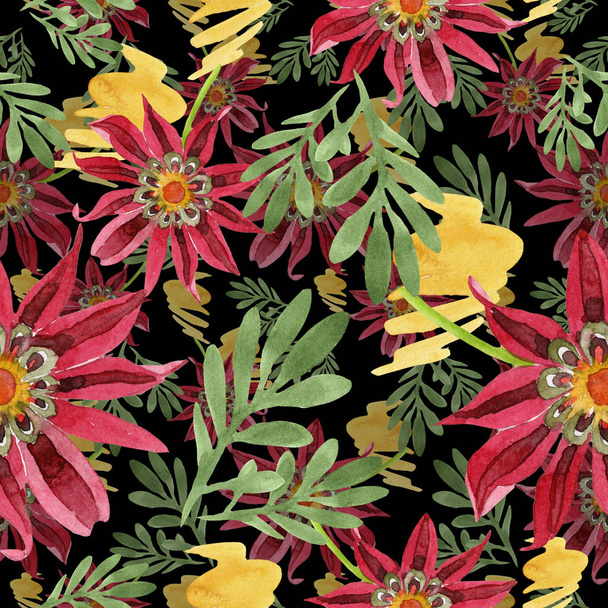Red gazania flower. Floral botanical flower. Seamless background pattern. Fabric wallpaper print texture. Aquarelle wildflower for background, texture, wrapper pattern, frame or border. - Photo, Image