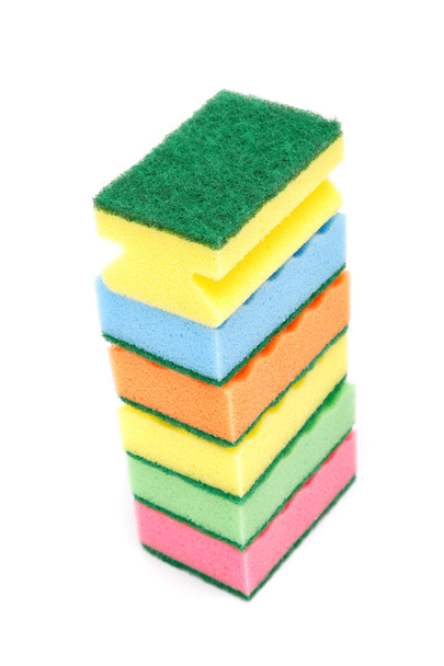 Stack of cleaning sponges on a white background. - Фото, изображение