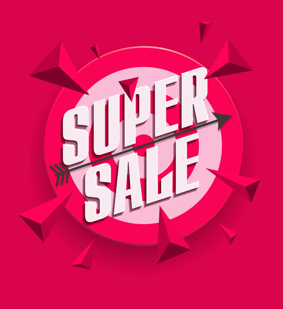 Super sale advertising banner with target and 3d splinters flying to the center of the target field, red and white, modern graphic - Vettoriali, immagini