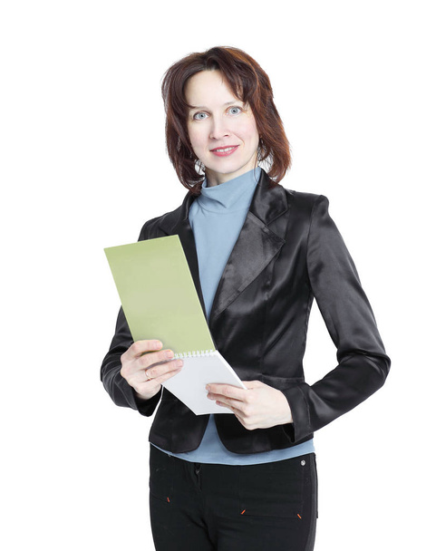 modern business woman with documents .isolated on white - Foto, Bild