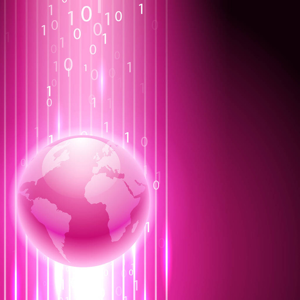 rosa Hintergrund mit Binärcode zur Weltkugel. - Vektor, Bild