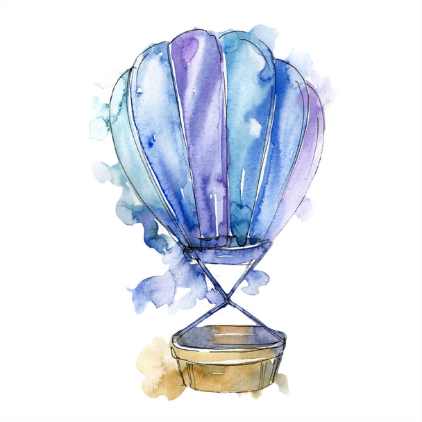 Blue hot air balloon background fly air transport illustration. Isolated illustration element. - Foto, imagen