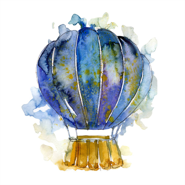 Blue hot air balloon background fly air transport illustration. Isolated illustration element. - Photo, Image