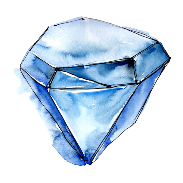 Blue diamond rock Biżuteria mineralnych. Element ilustracja na białym tle. Geometryczne kwarc Wielokąt kryształ mozaiki kamiennej kształt ametyst klejnot. - Zdjęcie, obraz