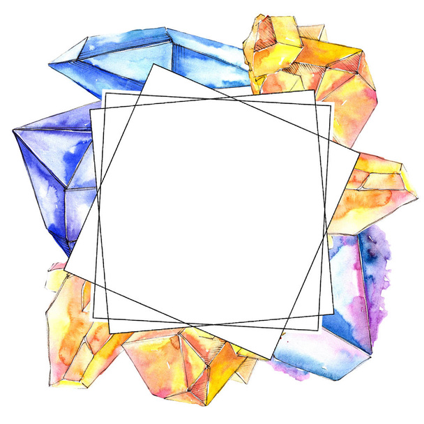 Colorful diamond rock jewelry mineral. Frame border ornament square. Geometric quartz polygon crystal stone mosaic shape amethyst gem. - Fotografie, Obrázek