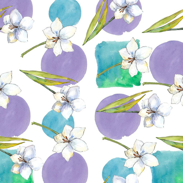 White amaryllis. Floral botanical flower. Seamless background pattern. Fabric wallpaper print texture. Aquarelle wildflower for background, texture, wrapper pattern, frame or border. - Photo, image