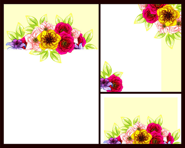 Vintage style flower wedding cards set. Floral elements in color - Vector, Image
