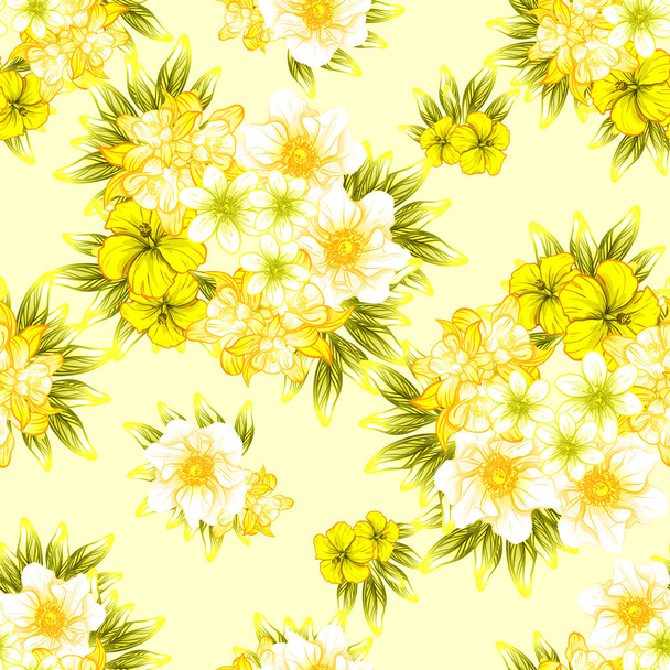 Seamless vintage style flower pattern. Floral elements in color - Wektor, obraz