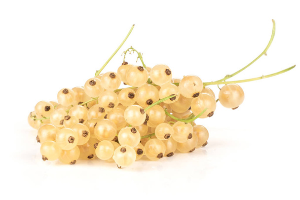 Lot of whole fresh white currant berry blanka variety stack isolated on white - Fotó, kép