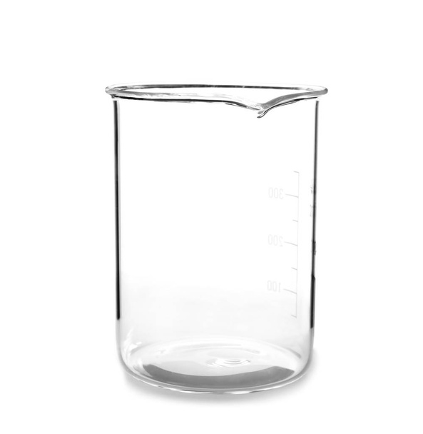 Empty beaker on white background. Laboratory analysis equipment - Foto, afbeelding