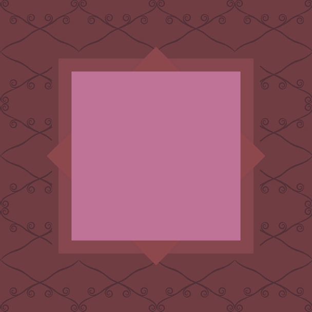 bright burgundy retro seamless vector background of saturated dark blue rhombuses lines and curls on a lighter background label background in the center page for postcard scraps square perfume cosmetics. - Vector, Image