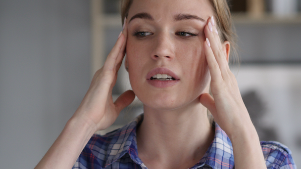 Headache, Portrait of Tense Woman in Office - Video