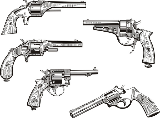Set of old revolvers - Vector, Image