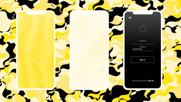 Ανοιχτό κίτρινο διάνυσμα web ui κιτ με κινητό τηλέφωνο. Λαμπρό παράδειγμα της διαβάθμισης κινητά τηλέφωνα. Σύγχρονο πρότυπο για κινητές συσκευές. - Διάνυσμα, εικόνα