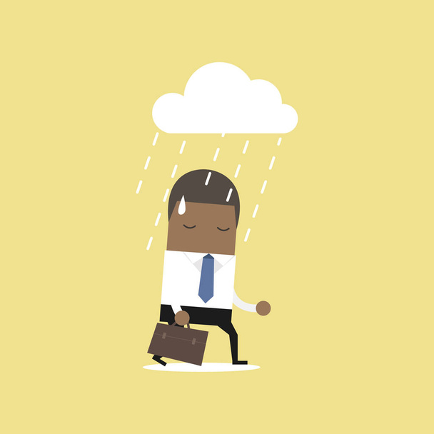 Depressed African businessman walking in the rain. vector - Vector, Image