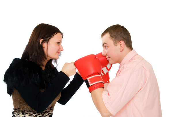 若い男性と女性のボクシング - 写真・画像