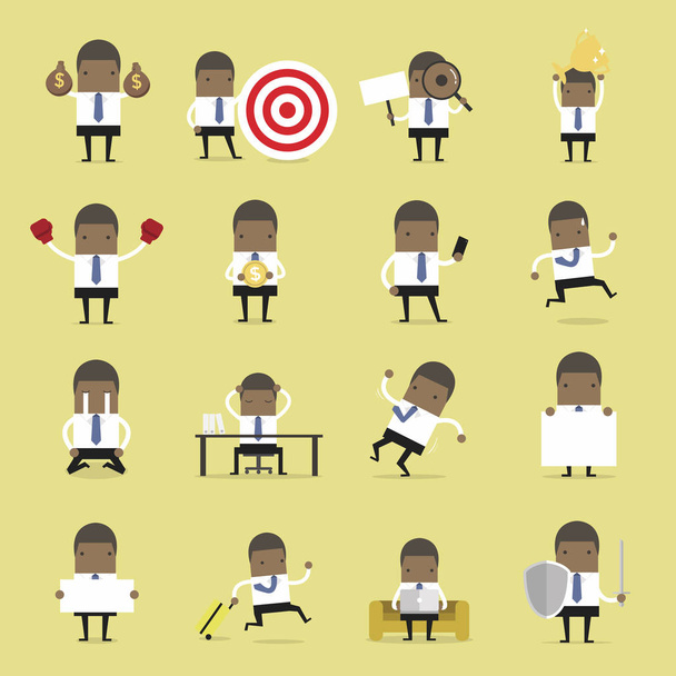 Vector Set of business people. African businessman is in different situations. - Vector, Image
