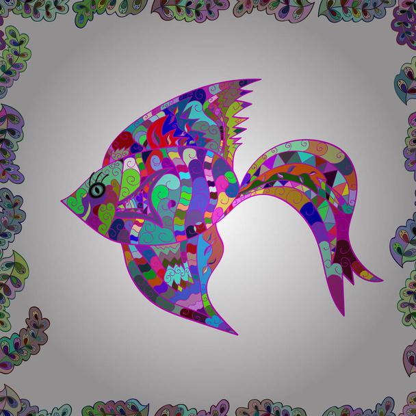 Vector illustration. Seamless cute pattern with a different tropical fish on white, blue and green. - Vector, Image
