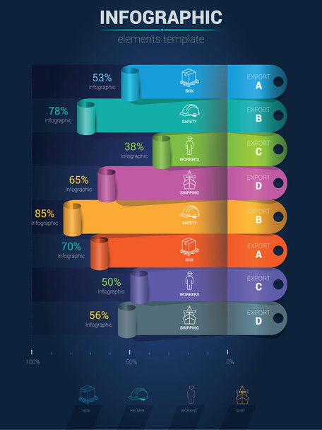 Infografiset elementit - Curled tarra Bar Chart
 - Vektori, kuva