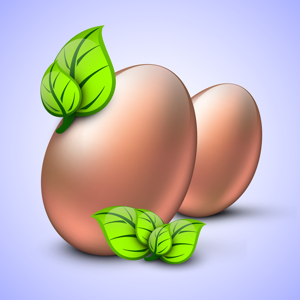 Shiny Copper Easter Eggs with green leaves. - Vector, Image
