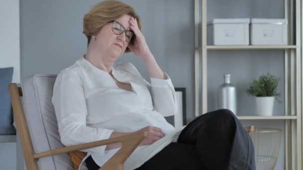 Tired Old Senior Woman Sitting with Headache, Pain - Filmati, video