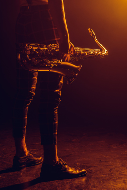 recortado tiro de elegante músico celebración de saxofón
 - Foto, imagen