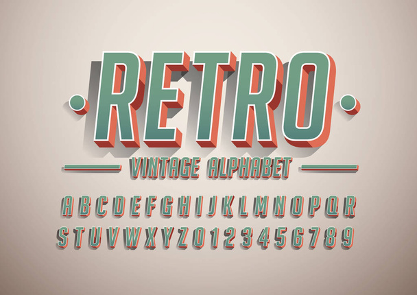 stylized retro font and alphabet on light background, vector illustration  - Vector, Image