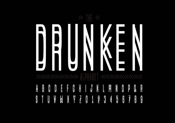 drunken stylized font with alphabet and numbers on black background, vector illustration  - Vector, Image