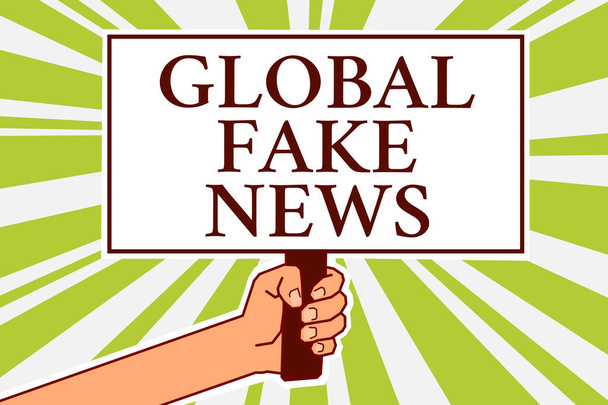 Текст для написання слів Global Fake News. Бізнес-концепція фальшивої інформації Журналістика Брехня Дезінформація Дошка сповіщень Скриптований напрямок тексту Дизайн карти сигналів
 - Фото, зображення