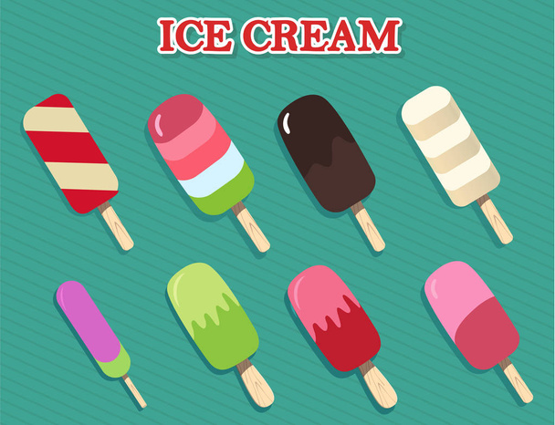 Ice cream collection. Beautiful colorful set. Vector illustration for web design or print. - Vektör, Görsel