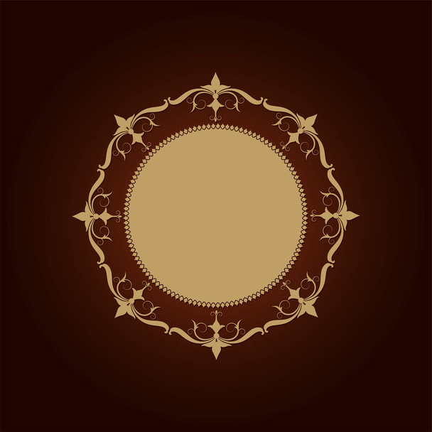 Decorative round frame for design with floral ornament. A template for printing postcards, invitations, books, for textiles, engraving, wooden furniture, forging. Vector. - Вектор, зображення