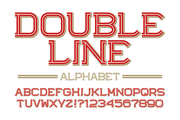 Double line alphabet with numbers in retro style. - Vector, Image