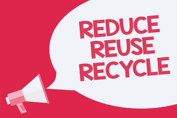 Escritura manual conceptual que muestra Reducir el reciclaje de reutilización. Las formas de mostrar fotos de negocios pueden eliminar los residuos proteger su medio ambiente Recordar recordar aviso social pública conciencia altavoz
 - Foto, Imagen