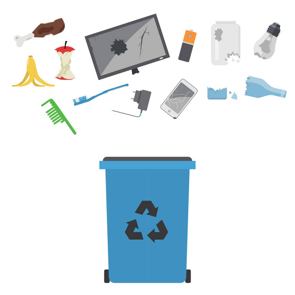 ゴミ ベクトル ゴミ袋タイヤをリサイクル管理生態産業ゴミ活用コンセプト分別イラスト. - ベクター画像