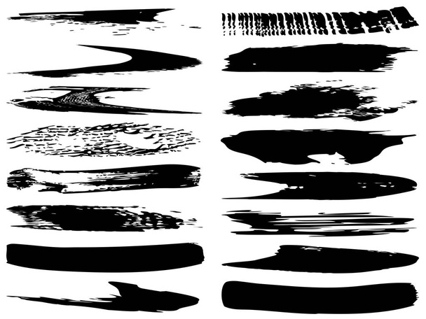Коллекция художественной грандиозной черной краски руки сделал творческий набор мазков кисти изолированы на белом фоне. Группа эскизов для обучения дизайну или оформления графики
 - Фото, изображение