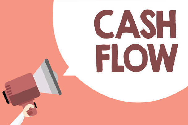 Написання тексту Cash Flow. Концепція означає рух грошей, що впливають на ліквідність Megaphone гучномовець голосно кричуща ідея розмовного мовлення бульбашки
 - Фото, зображення