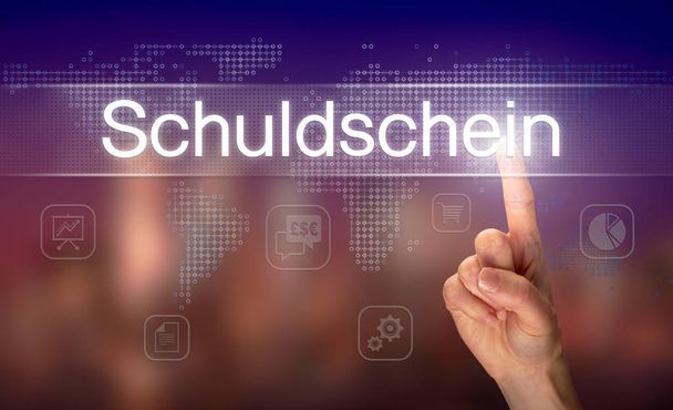 Férfi kézi Schuldschein (kötelezvény) gombra a homályos hátterű képernyő törlése - Fotó, kép