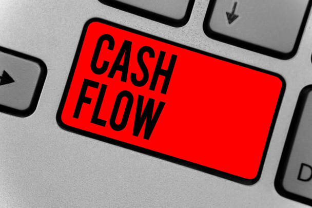 Szöveg jel mutatja a Cash-Flow. Fogalmi fénykép mozgása a pénzt, és ki befolyásolja a likviditási piros billentyű szándék számítógép számítástechnika elmélkedés dokumentum létrehozása - Fotó, kép
