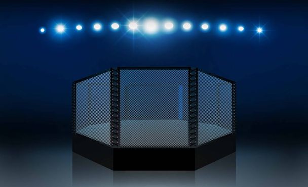 Boxing ring arena vs letters for sports and fight competition. Battle and match design. MMA octagon ring. Vector illumination - Vector, Image