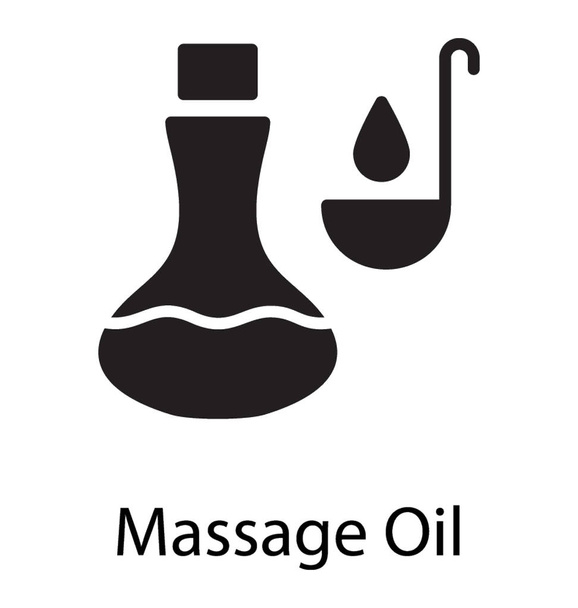 Herbal product in a bottle with the spoon depicting massage oil for body  - Wektor, obraz