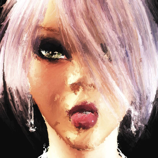 Digital Painting of a Woman Portrait, based on own 3D Rendering, no Model Release or Property Release required - Foto, imagen