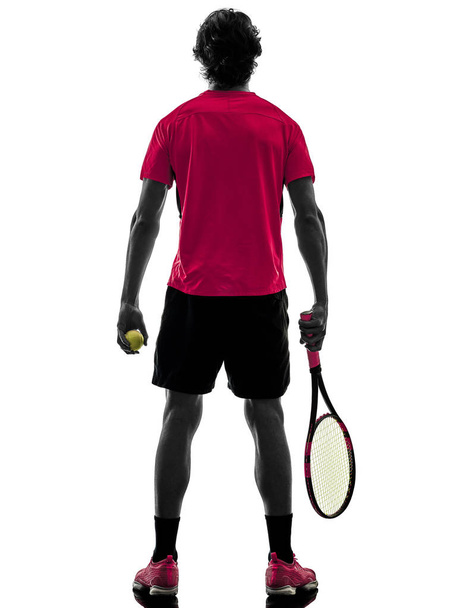tennis player man silhouette isolated white background - Photo, Image