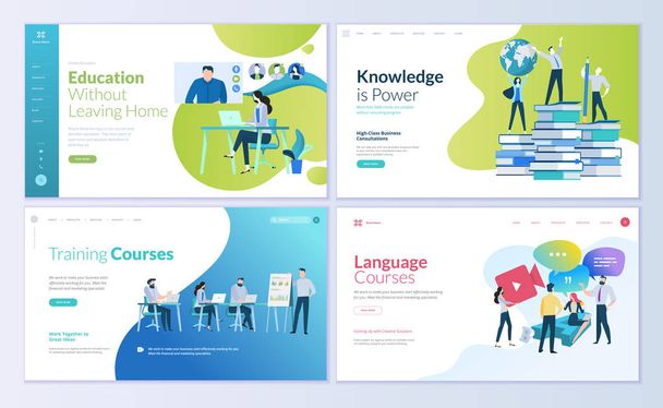 Set of web page design templates for distance education, consulting, training, language courses. Modern vector illustration concepts for website and mobile website development.  - Vector, Image